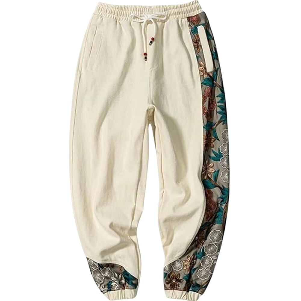 Spring Autumn Casual Baggy Pants Men Clothing Embroidery Patchwork Harem Japan